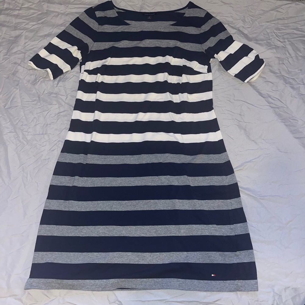 Tommy Hilfiger Blue and Gray Sheath Midi Dress